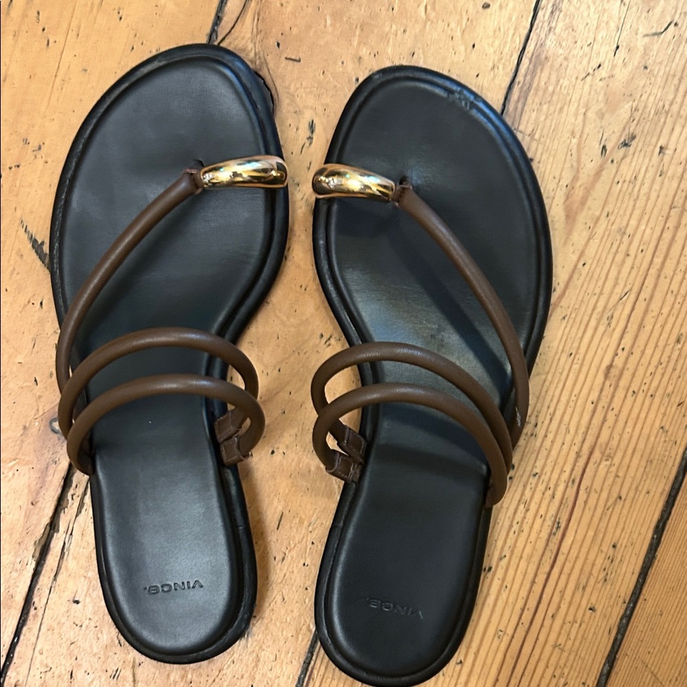 Vince Brown Sandals with Gold Accents